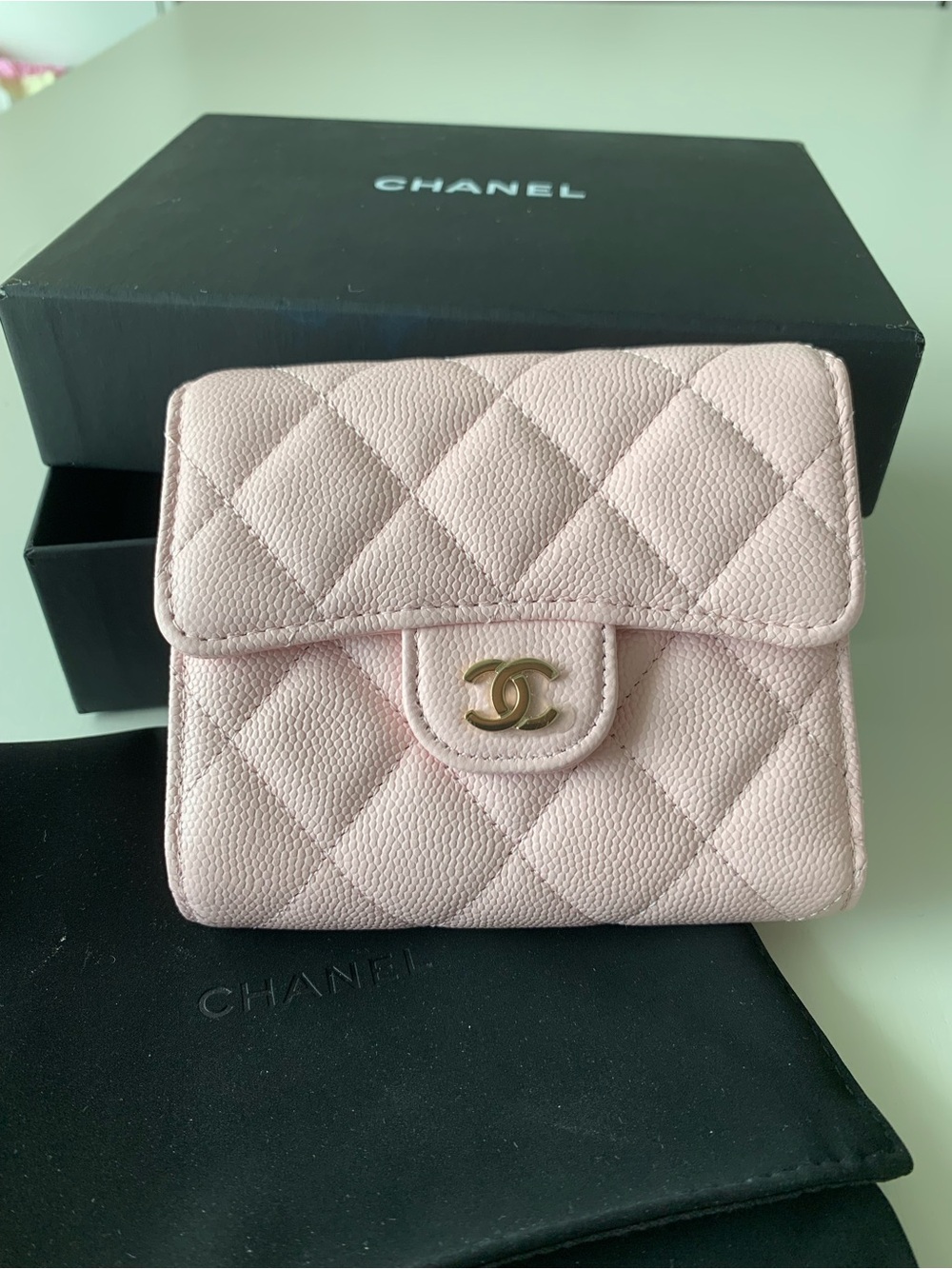 Chanel Classic Caviar 3-Fold Wallet Light Pink
